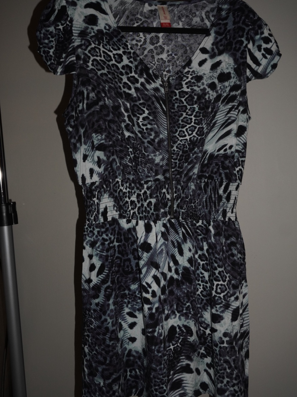 Animal Print Zip Front Dress in Black and Light Blue